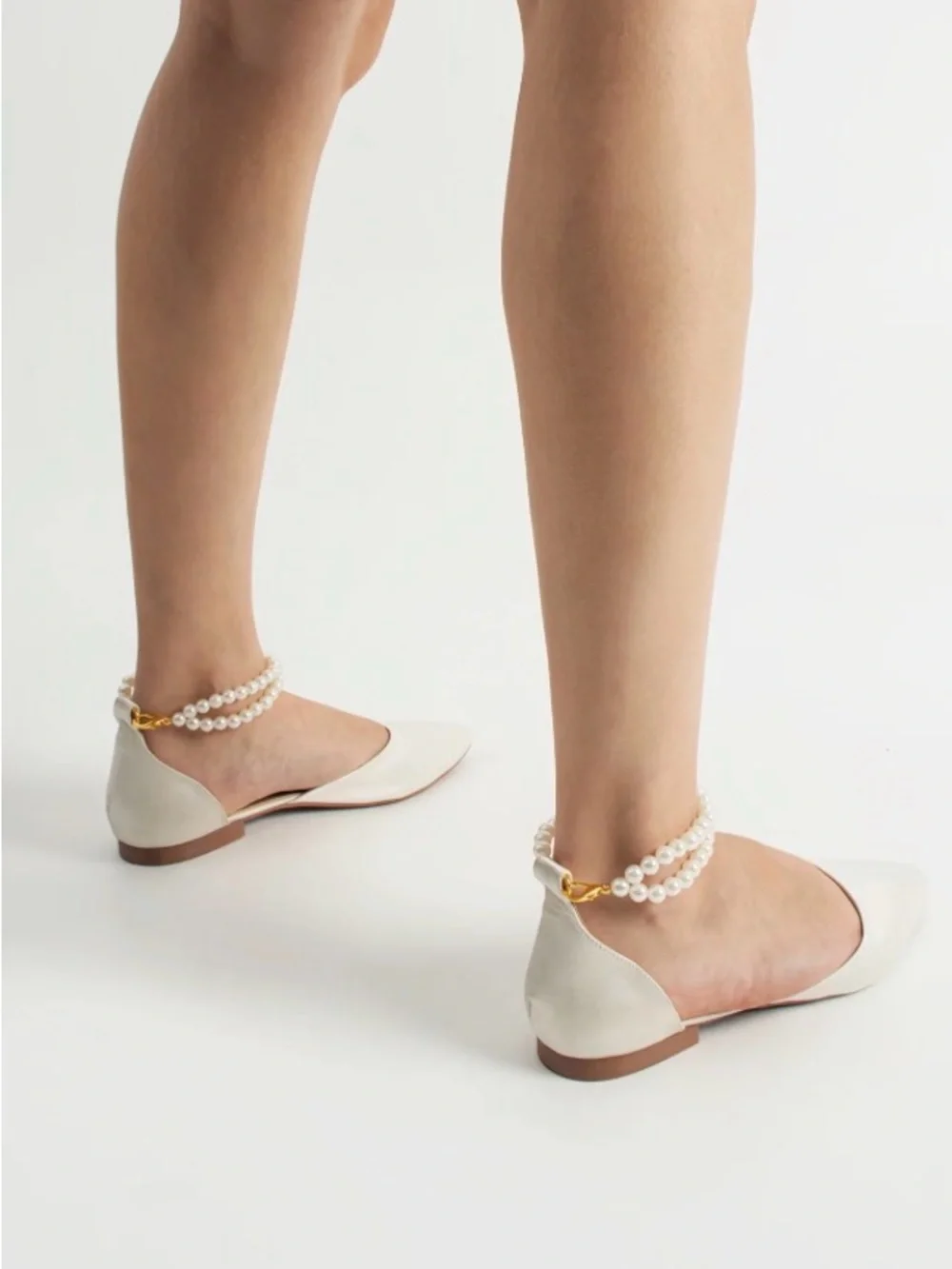 Bridal Ivory Satin Flats with Pearls